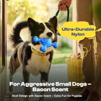 Dog Chew Toys for Aggressive Chewers – Indestructible Nylon Bone for Puppy Teething,Tough Chew Toy for Small Dogs, Bacon Flavor and Outdoor Fun, Skull Design