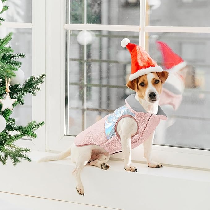 EMUST Dog Snow Jacket, Sweater for Dogs, Windproof Waterproof Fleece Lining Extra Warm Coats for Dogs, Pink, M