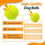 Tennis Ball Dog Toys 2 Pack - 4-Inch Durable and Safe Dog Ball, Sound Output from The Large Tennis Balls for Dogs with Mesh Bag, Perfect for Indoor and Outdoor Play