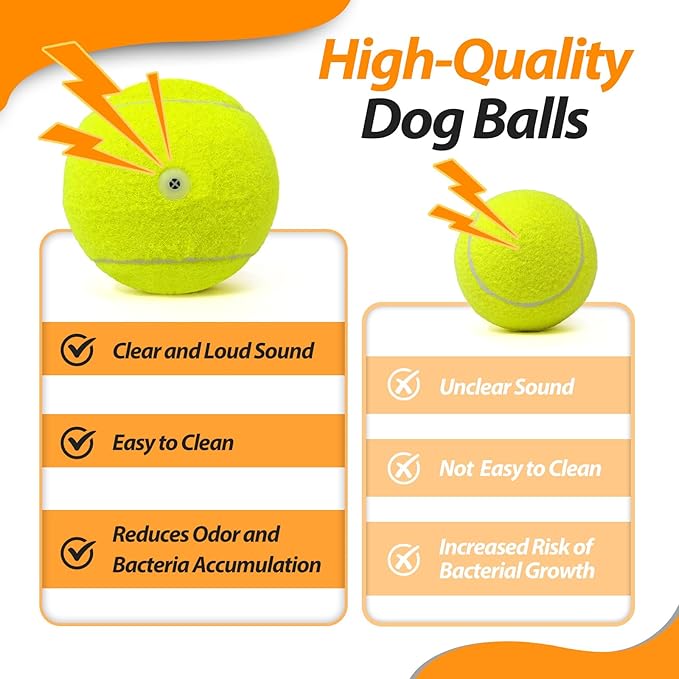 Tennis Ball Dog Toys 2 Pack - 4-Inch Durable and Safe Dog Ball, Sound Output from The Large Tennis Balls for Dogs with Mesh Bag, Perfect for Indoor and Outdoor Play