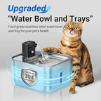DownyPaws Cat Water Fountain Stainless Steel Wireless, 101 oz/3L FurSink Cordless Cat Water Dispenser for Pets, Battery Operated Dog Drinking Fountain with Motion Sensor, Metal with 6 Filters