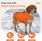 Dog Coat with Harness Built in -Orange,3XL- Fleece Lined Dog Snow Jacket Snowsuit，Adjustable Reflective Winter Warm Cold Weather Coat