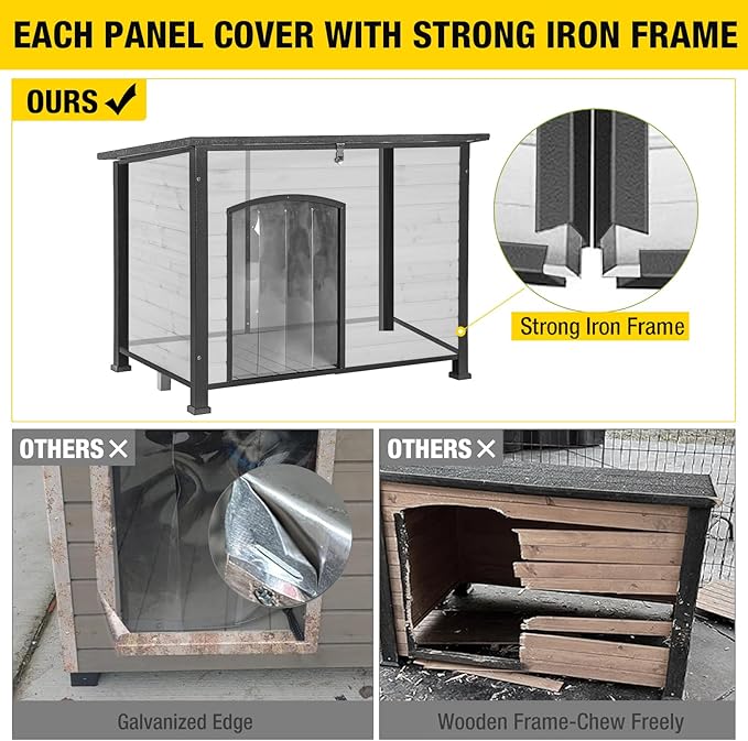 Aivituvin Large Dog House Outdoor Indoor Weatherproof Dog House for Small & Medium & Large Dogs with Unique All-Around Iron Frame＆Raised Feet（White）