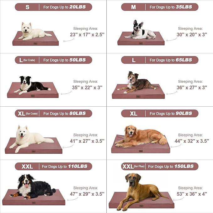 Outdoor Large Washable Dog Bed, Orthopedic Egg Crate Foam Dog Crate Mat for Large Dogs with Removable Oxford Cooling Cover, Pink