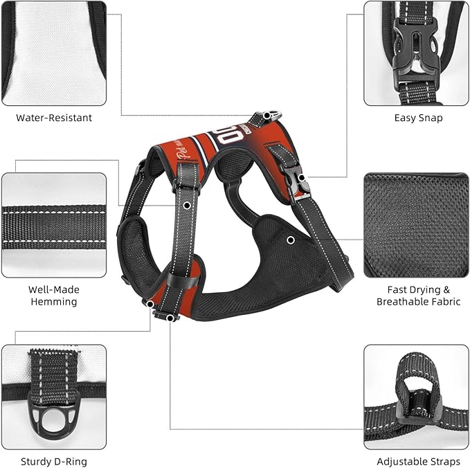Custom Chicago Dog Harness with Reflective Stripes Personalized Name and Number Dog Vest Harness with Pet Traction Rope for Small Medium Large Dog