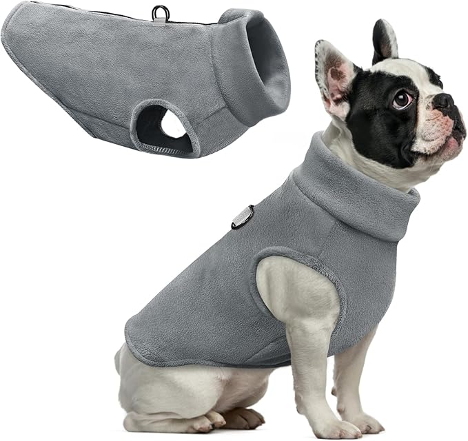 Idepet Dog Fleece Vest Sweater Zip Up Warm Pullover Dogs Jacket with D-Ring Leash Winter Cold Weater Coat Pet Sweatershirt Clothes Hoodie for Small Medium Dogs Boy Girl (Gray, M)