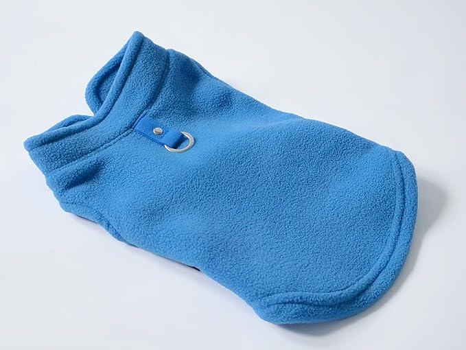JACKO & CO - Fleece Vest Dog Sweater with Leash Ring - Soft, Warm & Lightweight Pullover Coat for Small & Medium Dogs, Puppies & Cats - Cozy Fall/Winter/Spring Pet Jacket (Blue, X-Small 2-4lbs)