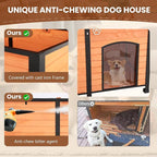 Outdoor Dog House, 55” Extra Large Wooden Dog House with Anti Bite Iron Frame Weatherproof Finish Outside Paw Print Dog House for Large and Medium Dogs (Brown, 55" Dog House)