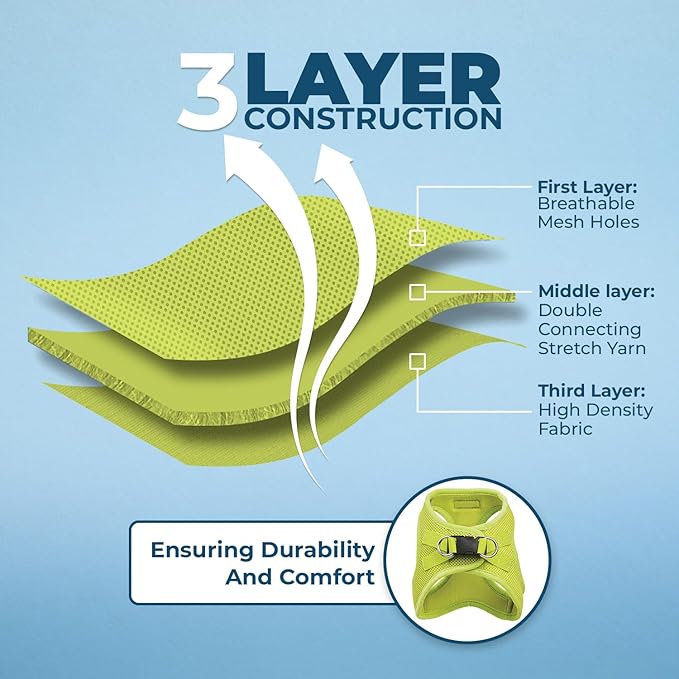 Best Pet Supplies Voyager Step-in Air Harness - All Weather Mesh, Reflective, No Pull Harness for Dogs, Cats - Secure with Hook & Loop Fastener, Buckle, Double D-Rings - Lime Green, XS