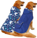 HDE Reversible Dog Raincoat Hooded Slicker Poncho Rain Coat Jacket for Small Medium Large Dogs Sharks - L