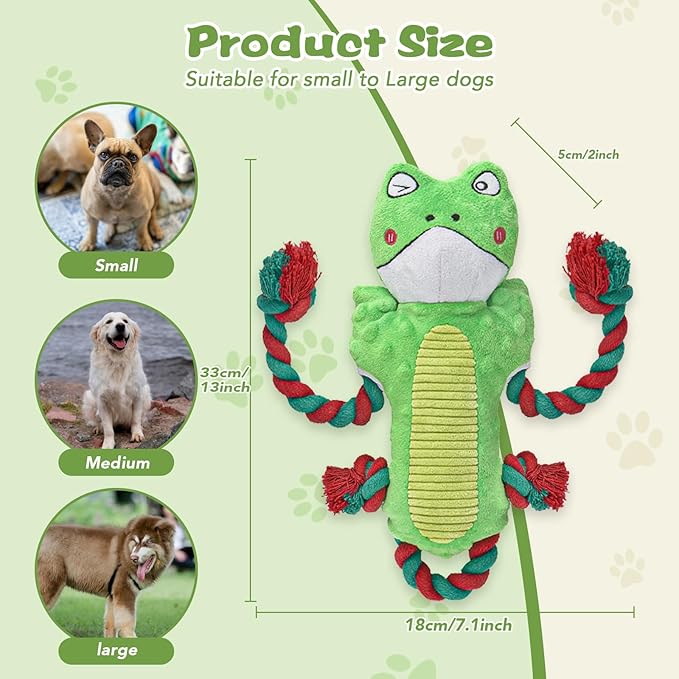 Squeaky Dog Toys, Dog Rope Toys Indestructible Natural Cotton Interactive Dog Toys, Tug of War Tough Chew Toys for All Breed, Green