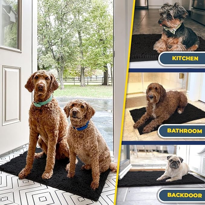 Muddy Mat® AS-SEEN-ON-TV Highly Absorbent Microfiber Door Mat and Pet Rug, Non Slip Thick Washable Area and Bath Mat Soft Chenille for Kitchen Bathroom Bedroom Indoor and Outdoor - Black XXXL 72"X48"