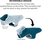 Furhaven Reversible Medium Dog Coat, Washable & Insulating w/ Leash Access - Two-Tone Faux Fur & Quilted Fleece Flex-Fit Jacket - Marine Blue, Medium