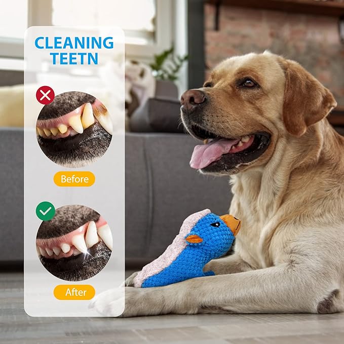 IOKHEIRA Dog Plush Toys for Aggressive Chewers, Indestructible Dog Squeaky Toys with Crinkle Paper, Durable Teething Chew Toys for Medium and Large Breed (Blue)