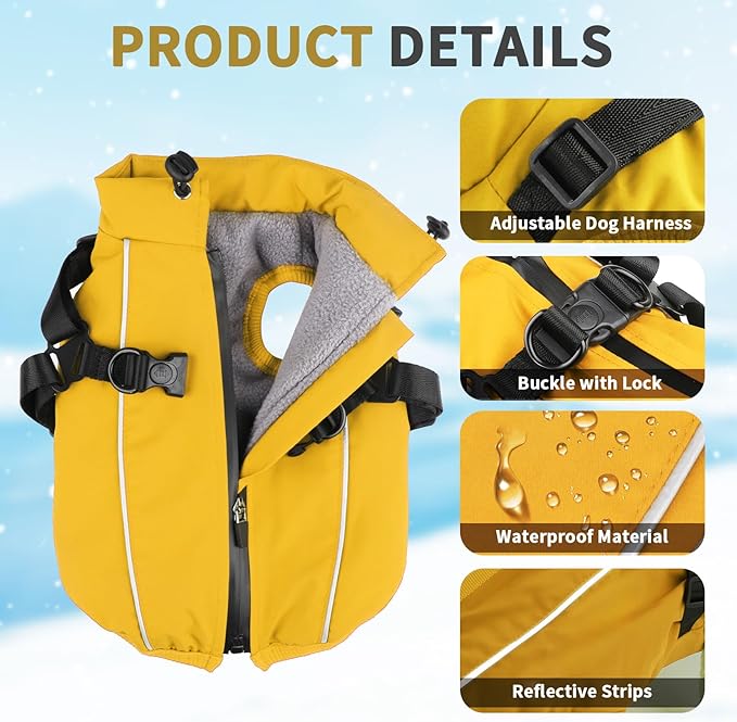 Dog Winter Coat Reflective Water-Resistant Jacket, Fleece Lined Windproof Puppy Coat with Back Zipper & D-Ring, Cold Weather Dog Coats for Small Medium Large Dogs (L, Orange)
