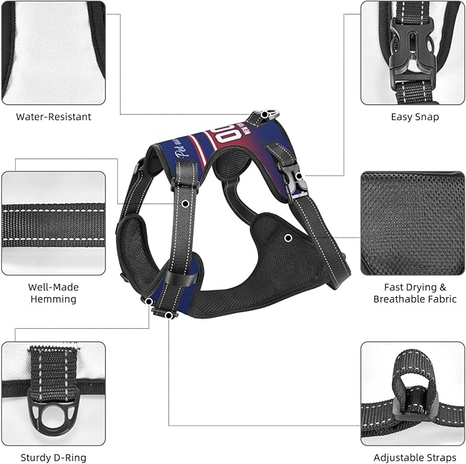 Personalized New York Dog Harness with Reflective Stripes Custom Name and Number Dog Vest Harness with Pet Traction Rope for Small Medium Large Dog