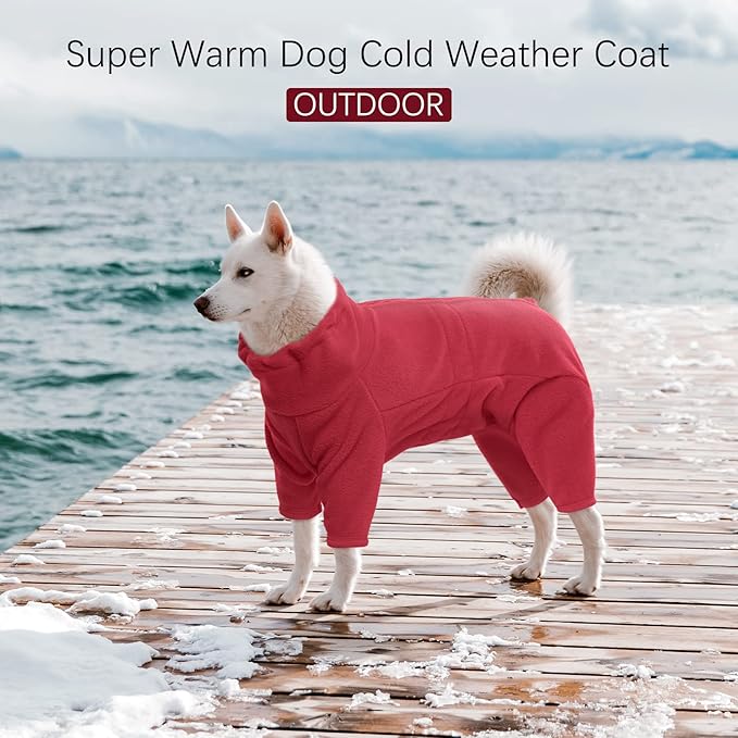 ROZKITCH Fleece Dog Jacket, Pet Windproof Warm Cold Weather Jacket Vest Cozy Jumpsuit Apparel Outfit Clothes for Large Giant Dog Walking Hiking Sleep Red 3XL