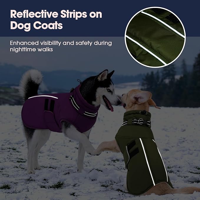 IECOii Big Dog Winter Coat for Giant Breed Dogs Waterproof Dog Jacket with Built in Collar, Reflective Dogs Coat Pet Snow Jacket for Great Dane Saint Bernard, Easy Outdoor Walking, Army Green - 5XL