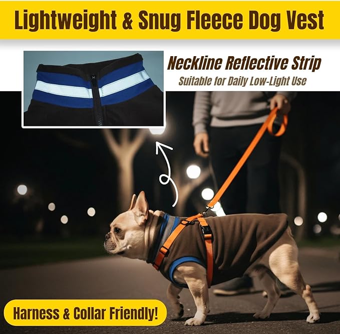 Winter Warmth Classic Turtleneck Vest Fleece Dog Clothes, Lightweight Coat for Extra Large Dogs with Back-Zipper, Thermal Doggie Vests Sweater with Reflective Strips for Great Dane Doberman(Brown,3XL)