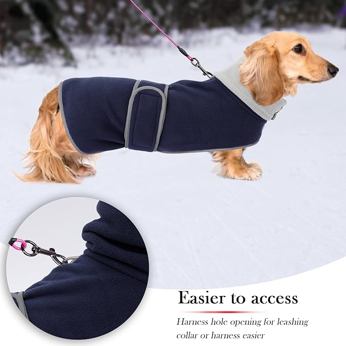 Geyecete Dachshund Sweaters for Dogs Dog Jacket,Dachshund Coat Perfect Dog Winter Coat with Padded Fleece Lining and high Collar,Dog Snowsuit with Adjustable Bands Sizes-Navy-XS