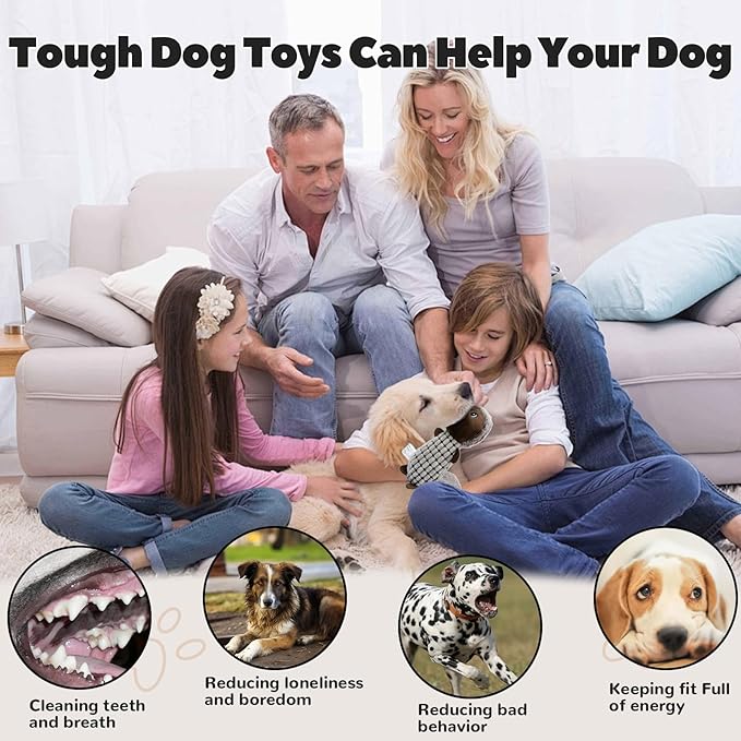 Crinkle Dog Toys Squeaky Plush No Stuffing Cute Puppy Stuffless Tough Rop Pull Toy, Fun Dog Stuffed Animals Durable Chew Set for Small Medium Large Pup (Large, Dark Brown Squirrel)