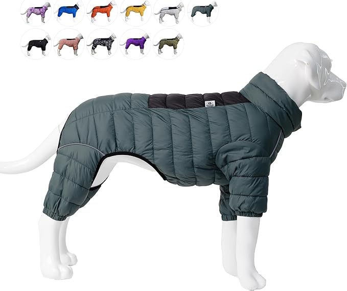 ArmyGreen Dog Warm Coat, Waterproof Windproof Reflective Vest, Zippered Adjustable Snow Jacket for Small to Large Dogs
