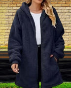 LIZALIG Women's Oversized Fleece Jacket Hooded Zip-Up Cardigan Coat with Pockets Warm Winter Casual Wear for Vacation