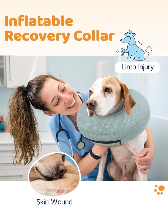 Supet Inflatable Cone Collar Alternative After Surgery, Donut Collar Recovery ECollar to Stop Licking, Soft Cone for Small Medium Large Dogs