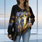 Women's Cat Printed Sweater Oversized Cable Knit Long Sleeve Christmas Clothes Casual Autumn Winter Fashion Tops
