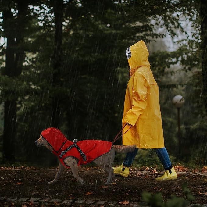 Mosucoirl Dog Raincoat Waterproof Dog Hoodie Reflective Dog Raincoat Hooded Adjustable Rain Jacket for Small Medium Large Dogs Puppies (Red, L)