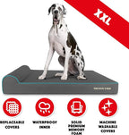 The Dog’s Bed Orthopedic Headrest Dog Bed XXL Grey/Blue, Memory Foam, Pain Relief for Arthritis, Hip & Elbow Dysplasia, Post Surgery, Lameness, Waterproof Washable Cover