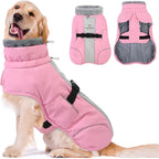 Queenmore Dog Jackets for Large Dogs, Fleece Dog Coats, Windproof Winter Large Breeds Jacket Winter, Reflective Pet Jackets, Pink, XXXL