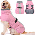 Queenmore Large Dog Cold Weather Coats, Fleece Collar Dog Apparel for Winter, Thick Dogs Snowsuit, XXL Pet Jackets Winter with Quick Release, Pink, XXL