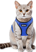 Cat Harness Escape Proof with Leash for Walking, Travel Vest Soft Chest Support, Adjustable Size, Escape Proof Soft Adjustable Vest Harnesses, Breathable, Kittens, Small Dogs (美/背縄/藍2/S)