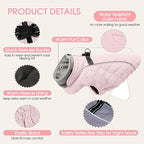 Dog Coat with Harness Built in -Pink,Large- Fleece Lined Dog Snow Jacket Snowsuit，Adjustable Reflective Winter Warm Cold Weather Coat