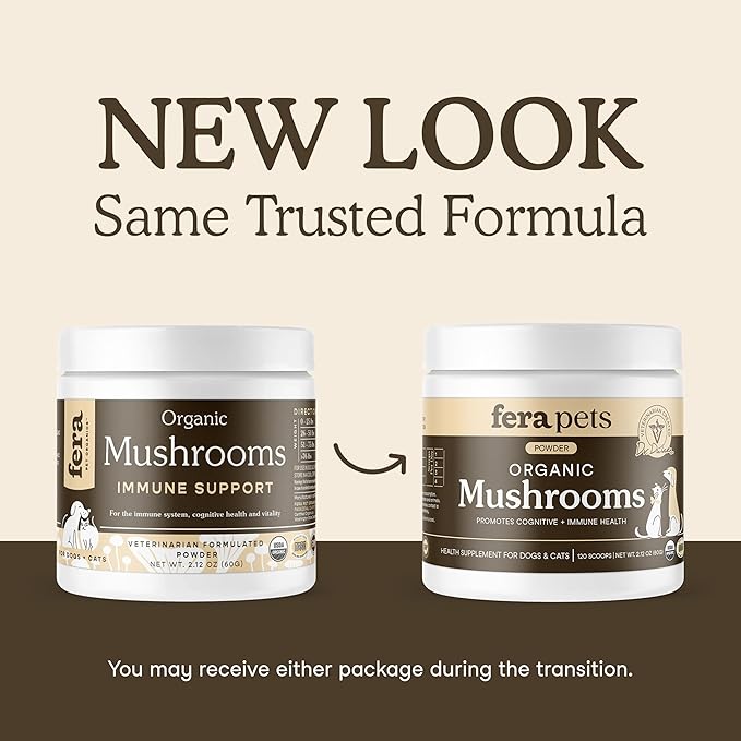 Fera Pets Mushroom Supplement for Dogs & Cats with Turkey Tail - USDA Organic - Cognitive and Immune Support - Enhances Liver Function - Supports a Healthy Gut - Powder - 120 Scoops