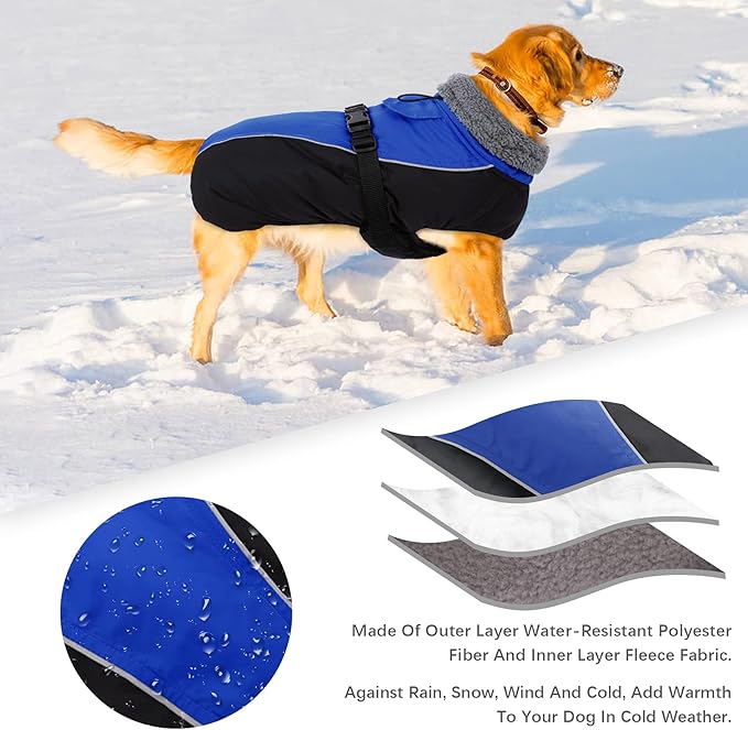 IDOMIK Dog Winter Coat, Reflective Waterproof Dog Jacket for Cold Weather, Warm Pet Coats for Small Medium Large Dogs, High Collar Doggy Fleece Snow Jacket, Winter Vest with Adjustable Buckle,S