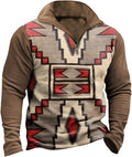 HOTYD Aztec Cowboy Mens Hoodie Vintage Graphic Western Hoodies Casual Long Sleeve 1/4 Zip Pullover Mens Country Jacket
