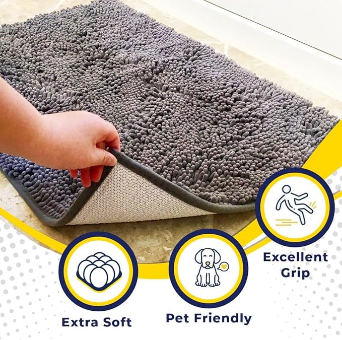 Muddy Mat® Shown on TV – Super Absorbent Door Mat Indoor, Microfiber Quick Dry Chenille Entryway Rug, Non-Slip Front Door Mat, Indoor Mats for Entryway, Machine Washable Pet Rug, Grey 24"x36"
