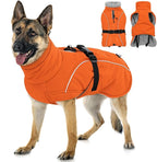 Queenmore Winter Dog Coat Warm Dog Jacket Vest Waterproof Puffer Fleece Snowsuit Adjustable Buckle Leash Hole Reflective Cold Weather Parka for Small Medium Large Dogs Girl Boy Orange L