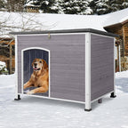 GUTINNEEN Extra Large Heated Dog House Outdoor Weatherproof Insulated Dog House XL Dog Kennel with Thermostat-Controlled Heating Pad, Thermal Liner, Chew-Proof Metal Frame for Large Dogs (Grey)