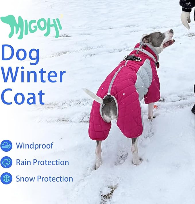 MIGOHI Full Body Dog Coat - Warm Reflective Small Dog Winter Coat with Harness, Turtleneck Fleece Jacket for Dogs,Four-Leg Windproof Puffer Jackets Snowsuit with Zipper for Small Medium Large Dogs,S