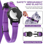 Luminous AirTag Cat Collar Breakaway, OUCWLTAG GPS Cat Collar with Apple Air Tag Holder, Cat Tracker Collars with Safety Elastic Band for Girl Boy Cats, Kittens and Puppies (Purple, 9-13 Inch)