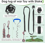 Bungee Tether Tug Outdoor Dog Toy with Stake,Tug of War Dog Toy for Aggressive Chewers to Keep Them Busy,Outdoor Interactive Dog Rope Toy for Medium/Small Dogs,Can Used On Lawns,Trees and Doors