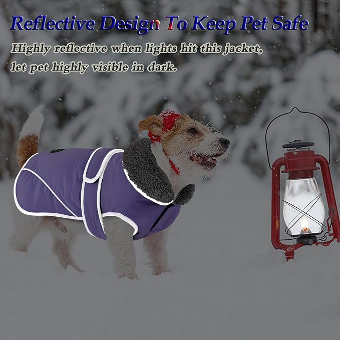 Dogcheer Dog Coat, Waterproof Dog Jacket Reflective Pet Winter Coat with Adjustable Hook & Loop, Christmas Puppy Fleece Jacket Warm Turtleneck Snowsuit for Small Medium Large Dogs - Taro Purple, XL