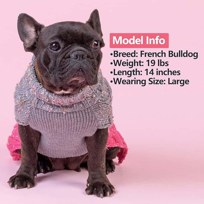KYEESE Dog Sweater Color Block with Fuzzy Thread Knitted Turtleneck Dog Knitwear with dots in a Variety of Colors for Small Dogs Fall Winter Puppy Sweater, Pink, XS