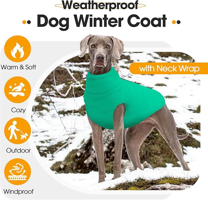 Dog Puffer Jacket with Detachable Neck Wrap for Small Dogs, Waterproof Dog Vest with Back Zipper, Winter Coat Fleece Elastic Band on Chest for Dogs, Bichon Frise, Chihuahua, Green XS
