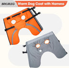 BRKURLEG Dog Winter Jackets for Large Dogs, Dog Coat with Harness Built in, Dogs Snowsuits with Zipper, Waterproof Windproof Pet Puffer Jacket Fleece Vest for Labrador, German Shepherd, Orange XXXL