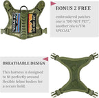 Tactical Cat Harness and Leash for Walking Esacpe Proof,Adjustable Soft Mesh Large Cat Vest with Rubber Handle Easy to Control,Molle Patches