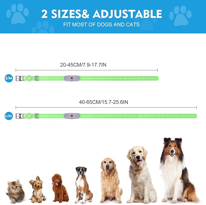 Lighted Dog Collar, Rechargeable Light Up Pet Collar, Waterproof LED Dog Collar Glow in The Dark, Make Pet Visible and Safety for Night Walking for Small Medium Large Dogs (Green)